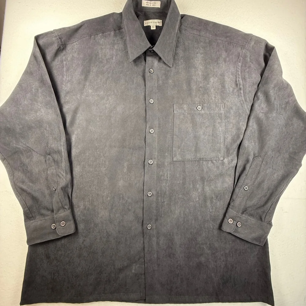 Pierre Cardin Black Faux Suede Long Sleeve Button-Up Shirt Size XL
